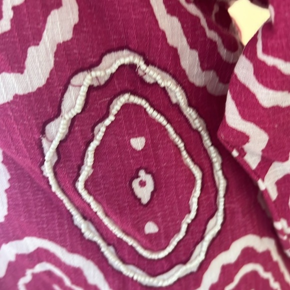 New! Zara pink geometric beaded deep neck cotton/linen mini dress. - Picture 5 of 16